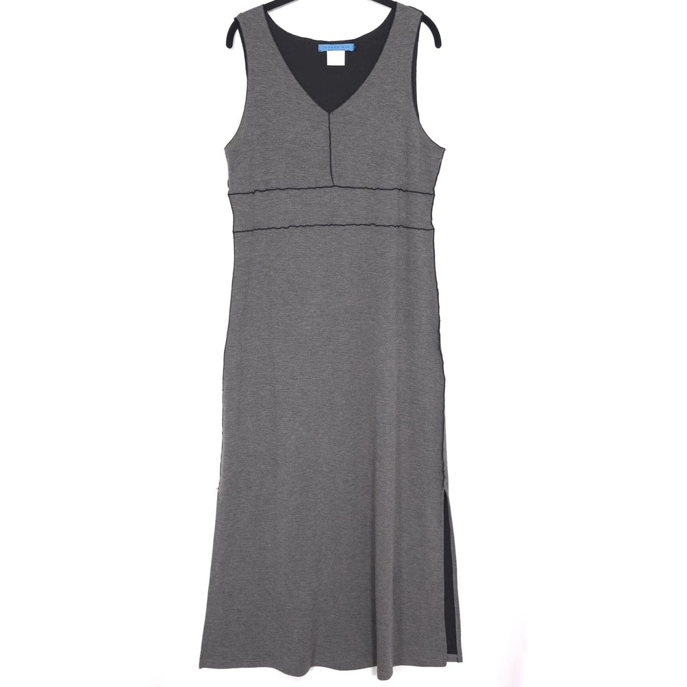 Johnny Was Vintage Maxi Dress Women LARGE Gray Sleeveless V-Neck USA MADE 80852